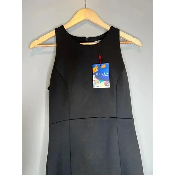 MILLY black shift dress pencil dress career modest holiday party size 4 MIDI - Picture 2 of 6